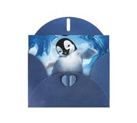 PHAYAH Cute Penguins Baby Taking Pictures Pattern Blank Greeting Cards With Envelopes 4" X 6" Thank You Cards For Christmas Holiday Birthday Graduation Anniversary Blue