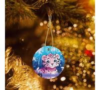 Phayah Cute Snow Leopard Pattern Hristmas Ceramic Round Pendant Christmas Tree Ornaments Homefor Gatherings Decoration