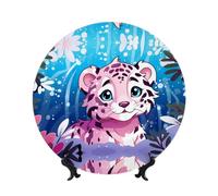 PHAYAH Cute Snow Leopard Printing Bone China Decorative Plate Ceramic Dinner Plates Crafts with Vertical Stand for Home Office Decor 6in