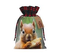 PHAYAH Cute Squirrel Eating Christmas Drawstring Burlap Gift Bag Candy Bag, Storage Bag Suitable For Christmas, Birthday Party