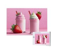 Phayah Cute Strawberry Milkshake Puzzles 1000 Piece For Jigsaw Puzzle Wooden Puzzle Forfamily Friend Home Decor Wall Art 29.5 X 19.7 In