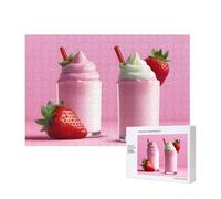 Phayah Cute Strawberry Milkshake Puzzles 300 Piece For Jigsaw Puzzle Wooden Puzzle For Family Friend Home Decor Wall Art 15.7 X 11 In