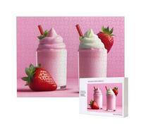 Phayah Cute Strawberry Milkshake Puzzles 500 Piece For Jigsaw Puzzle Wooden Puzzle For Family Friend Home Decor Wall Art 20.4 X 15 In