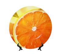 PHAYAH Cutting Up an Orange Pattern Bone China Decorative Plate 10in Decorative Plates with Display Stand Round Dinner Plates for Home Office Decor