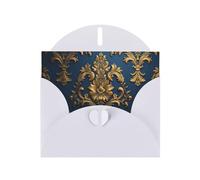 PHAYAH Damascus On Blue Pattern Holiday Cards (10 Pieces) With White Envelopes, Suitable For Wedding Anniversaries And Party Invitations
