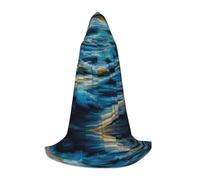 PHAYAH Dawn Ocean Waves Pattern Adult Hooded Cloak For Masquerade Cosplay Halloween Witch Cloak Christmas Party Robe S