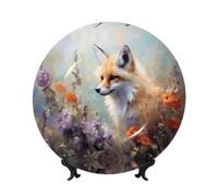 PHAYAH Dazed Fox Pattern Bone China Decorative Plate Ceramic Dinner Plates Crafts With Vertical Stand For Home Office Decor 8in