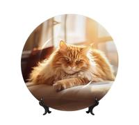 PHAYAH Dazed Kitty Pattern Bone China Decorative Plate Ceramic Dinner Plates Crafts With Vertical Stand For Home Office Decor 7in