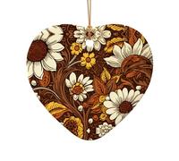 Phayah Dead Leaves White Pattern Hristmas Ceramic Heart Shape Pendant Christmas Tree Ornaments Homefor Gatherings Decoration