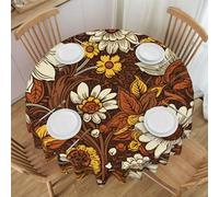 PHAYAH Dead Leaves White Pattern Round Laciness Tablecloth 60 Inch Party Table Cover With For Restaurant, Picnic, Buffet Indoor Outdoor Dining