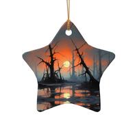 Phayah Dead Tree At Sunset Pattern Hristmas Ceramic Star Shape Pendant Christmas Tree Ornaments Homefor Gatherings Decoration