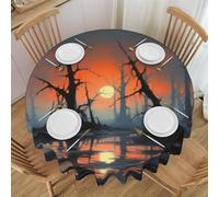 PHAYAH Dead Tree At Sunset Pattern Round Laciness Tablecloth 60 Inch Party Table Cover With For Restaurant, Picnic, Buffet Indoor Outdoor Dining