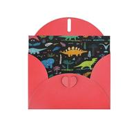 PHAYAH Dinosaur Palm Leaf Pattern Holiday Cards 10 And Ideal For Christmas, Wedding Anniversaries And Party Invitations Matching Red Envelopes