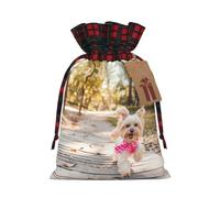 PHAYAH Dog Running Toward You Christmas Gift Bag Drawstring Gift Bag For Birthdays, Anniversaries And Parties, Candy And Storage Bags