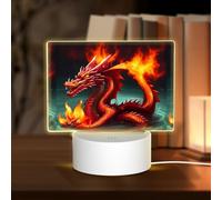 PHAYAH Dragon King in Fire Pattern Rectangle Decorative Night Lights with USB Plug in Table Lamp with 3 Light Modes Adjustable for Bedroom Living Room Cafe