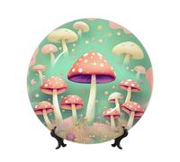 PHAYAH Dream Mushroom Pattern Bone Porcelain Decorative Plate Durable Smooth And Perfect Decoration For Home, Office And Coffee Shop 7in