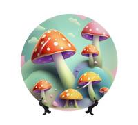 PHAYAH Dreamy Little Mushroom Pattern Bone Porcelain Decorative Plate Durable Smooth And Perfect Decoration For Home, Office And Coffee Shop 7in