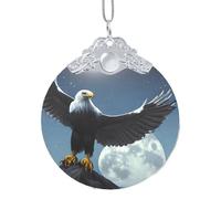 Phayah Eagle Under The Stars Pattern Glass Round Shaped Xmas Tree Ornament Silver Metal Buckle For Family New Year Home Souvenirs Gatherings