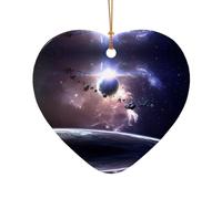 Phayah Earth And Moon Pattern Ceramic Heart Shape Xmas Tree Ornament New Year Home Souvenirs For Gatherings Hanging Decoration