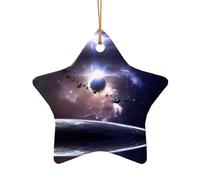 Phayah Earth And Moon Pattern Ceramic Star Shape Xmas Tree Ornament New Year Home Souvenirs For Gatherings Hanging Decoration