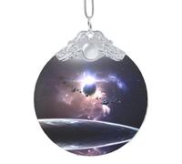 Phayah Earth And Moon Pattern Glass Round Shaped Xmas Tree Ornament Silver Metal Buckle For Family New Year Home Souvenirs Gatherings