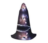 PHAYAH Earth And Moon Pattern Halloween Witch Witchcraft Hooded Robe Cape Christmas Hoodie Cosplay Masquerade Party Dress Gift Costume S