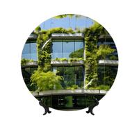 PHAYAH Eco-Building Pattern Bone China Decorative Plate Ceramic Dinner Plates Crafts With Vertical Stand For Home Office Decor 6in