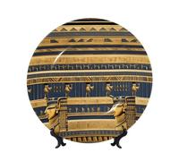 PHAYAH Egyptian Pharaonic Frescoes Pattern Bone Porcelain Decorative Plate Durable Smooth And Perfect Decoration For Home, Office And Coffee Shop 8in