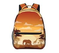 PHAYAH Elephant And Giraffe In The Sunset Pattern Casual Shoulders Classical Basic Travel Backpack Travel And Outdoor Activities Resistant