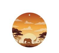 Phayah Elephant And Giraffe In The Sunset Pattern Lavender Scent Car Air Freshener Round Shape Card Hanging Hanging Scented Card 6 Pcs For Cars Closet Drawer Eliminate