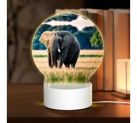 PHAYAH Elephant in The Grassland Pattern Round Decorative Night Lights with USB Plug in Table Lamp with 3 Light Modes Adjustable for Bedroom Living Room Cafe