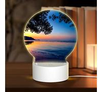 PHAYAH Evening Sunset On The Beach Pattern Round Decorative Night Lights with USB Plug in Table Lamp with 3 Light Modes Adjustable for Bedroom Living Room Cafe