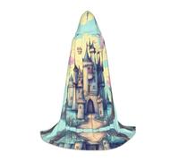 PHAYAH Fairytale Castle Pattern Adult Hooded Cloak For Masquerade Cosplay Halloween Witch Cloak Christmas Party Robe L