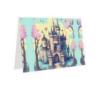 PHAYAH Fairytale Castle Pattern Blank Greeting Cards With Envelopes 4" X 6" Thank You Cards For Christmas Holiday Birthday Graduation Anniversary Pink