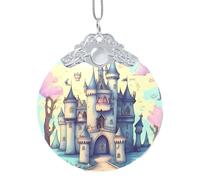 Phayah Fairytale Castle Pattern Hristmas Glass Round Pendant Christmas Tree Ornaments Homefor Gatherings Decoration Silver Metal Buckle