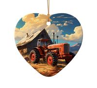 Phayah Farm Red Tractor Pattern Ceramic Ornament Christmas Holidays Heart Shape Shaped Porcelain Christmas Tree Hanging