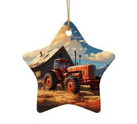 Phayah Farm Red Tractor Pattern Hristmas Ceramic Star Shape Pendant Christmas Tree Ornaments Homefor Gatherings Decoration