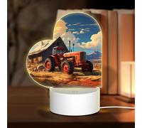 PHAYAH Farm Red Tractor Pattern Night Light Heart Shape Led Ligh Base with USB Cable Adjustable 3 Colors for Adults Child Room Bedroom