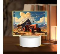PHAYAH Farm Red Tractor Pattern Rectangle Decorative Night Lights with USB Plug in Table Lamp with 3 Light Modes Adjustable for Bedroom Living Room Cafe