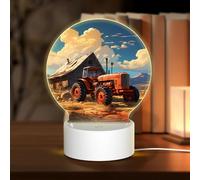 PHAYAH Farm Red Tractor Pattern Round Acrylic Night Light Adult Baby Room Light White Light Warm Light Warm White Light