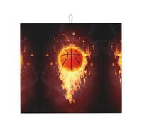 Phayah Fired Up Basketball Pattern Dish Drying Mat for Kitchen Counter Absorbent, Aesthetics Kitchen Decor 18"X16"