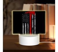 PHAYAH Firefighter Axe Red Line Flag Pattern Acrylic Night Light with USB Port Touch Switch Birthday Thanksgiving Presents for Family Friends