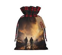 PHAYAH Firefighters Fighting Fires Christmas Drawstring Burlap Gift Bag Candy Bag, Storage Bag Suitable For Christmas, Birthday Party