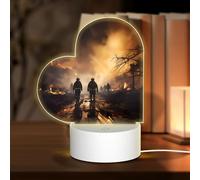 PHAYAH Firefighters Fighting Fires Pattern Heart Shape Decorative Night Lights with USB Plug in Table Lamp with 3 Light Modes Adjustable for Bedroom Living Room Cafe