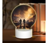 PHAYAH Firefighters Fighting Fires Pattern Round Decorative Night Lights with USB Plug in Table Lamp with 3 Light Modes Adjustable for Bedroom Living Room Cafe