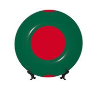 PHAYAH Flag of Bangladesh Pattern Bone China Decorative Plate 6in with Display Stand Dinner Plates for Home Study and Entryway Office Decor