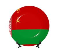 PHAYAH Flag of Belarus Pattern Bone China Decorative Plate 8in with Display Stand Dinner Plates for Home Study and Entryway Office Decor