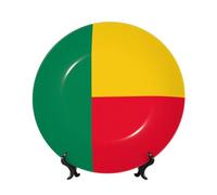 PHAYAH Flag of Benin Pattern Bone China Decorative Plate 6in with Display Stand Dinner Plates for Home Study and Entryway Office Decor