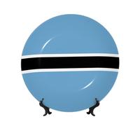 PHAYAH Flag of Botswana Pattern Bone China Decorative Plate 6in with Display Stand Dinner Plates for Home Study and Entryway Office Decor