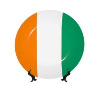 PHAYAH Flag of Cote D'Ivoire Pattern Bone China Decorative Plate 7in with Display Stand Dinner Plates for Home Study and Entryway Office Decor